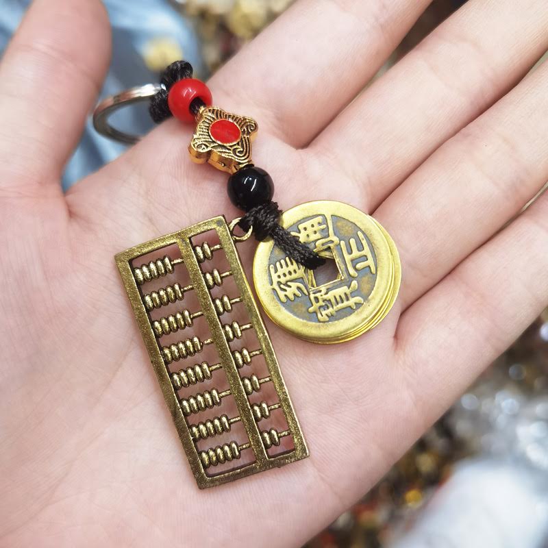 Llavero colgante con 5 monedas china con amuleto de cobre amarillo – JadeDesign – y Bisuterias